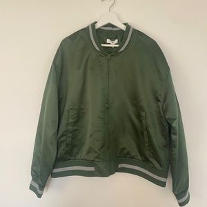 Green Satin Bomber Jacket